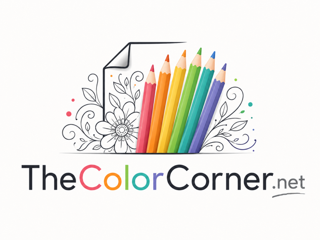 The Color Corner logo — a coloring page illustration with colored pencils