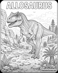 Allosaurus Prowling Near Rock Formations