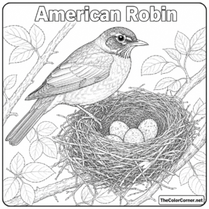American Robin On A Nest With Eggs