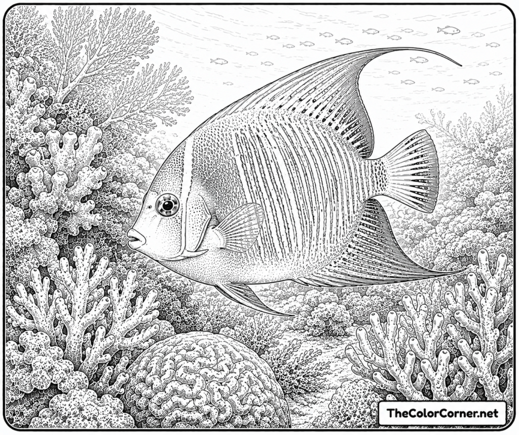 Angelfish Drifting Through Coral