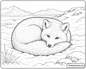 Arctic Fox Curled Up In The Snow