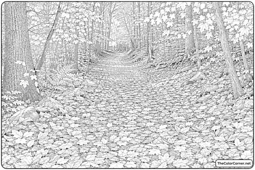 Autumn Forest Path Covered In Leaves