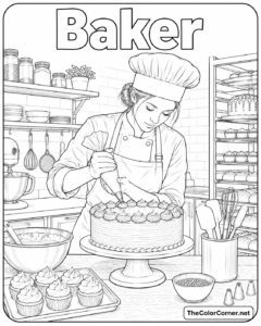 Baker Decorating A Cake In A Bakery