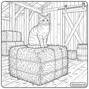 Barn Cat Sitting On A Hay Bale