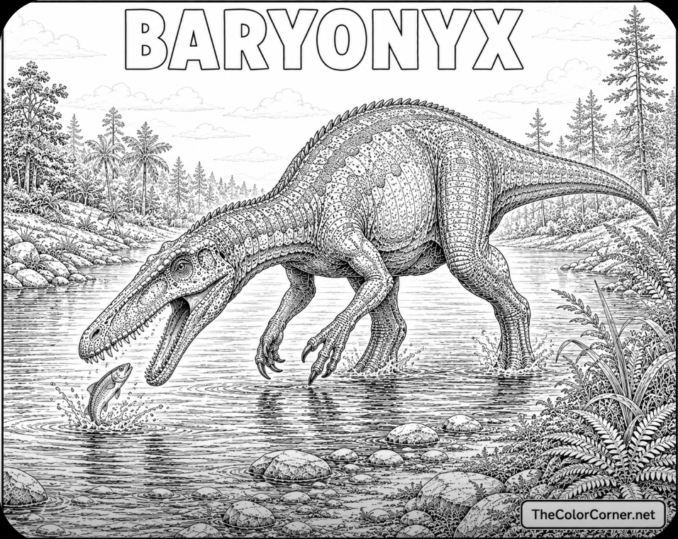 Baryonyx Fishing In A River