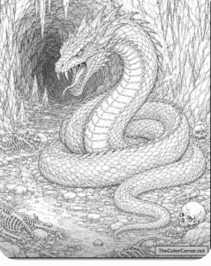 Basilisk Coiled In A Dark Cavern
