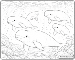 Beluga Whale Pod Swimming Together
