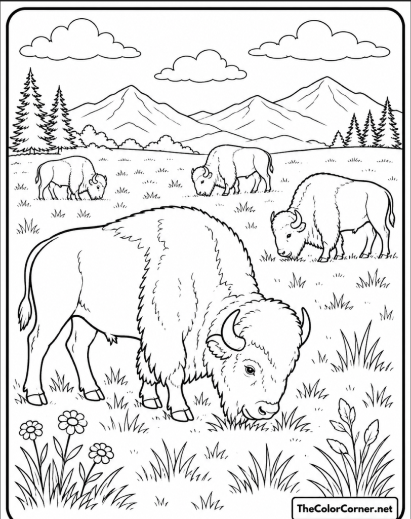 Bison Grazing Meadow