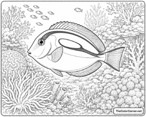 Blue Tang Swimming Through A Reef