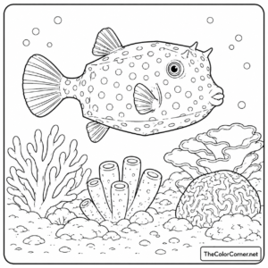 Boxfish Swimming Near Coral