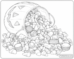 Candy Corn and Halloween Candy coloring page