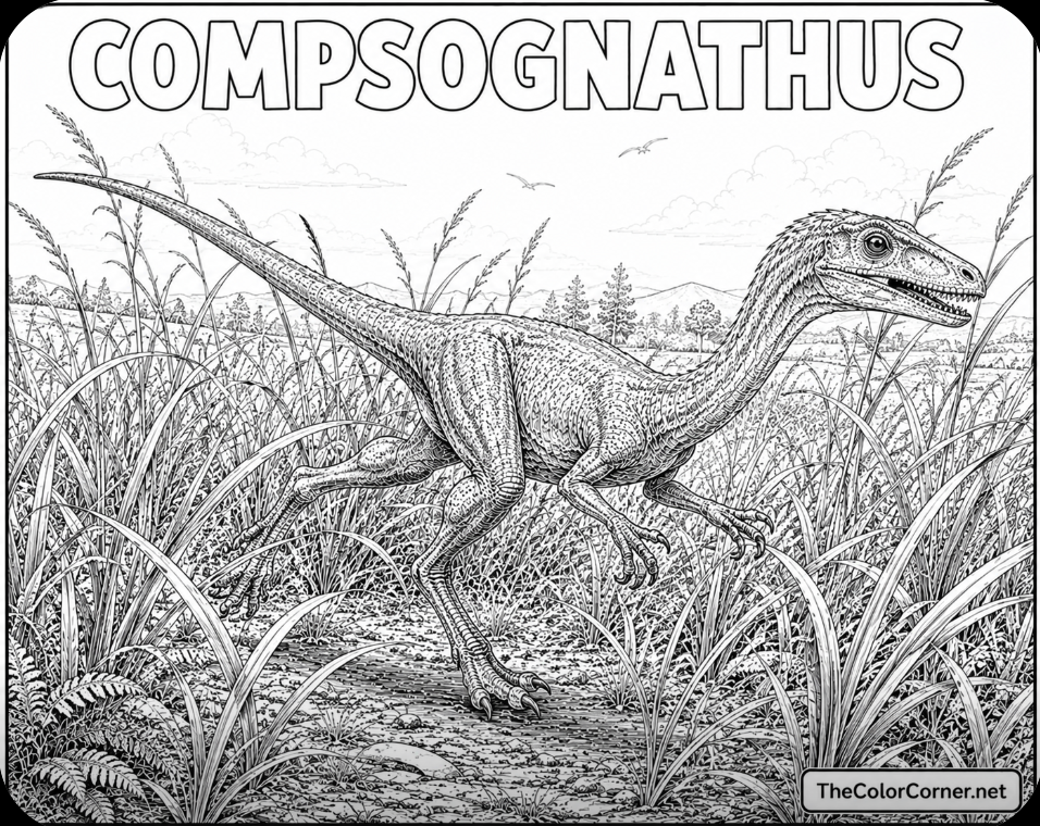 Compsognathus Darting Through Grass