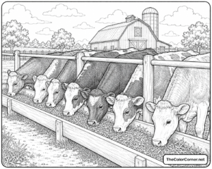 Cows Lined Up At A Feeding Trough