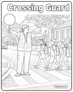Crossing Guard Helping Children Cross The Street