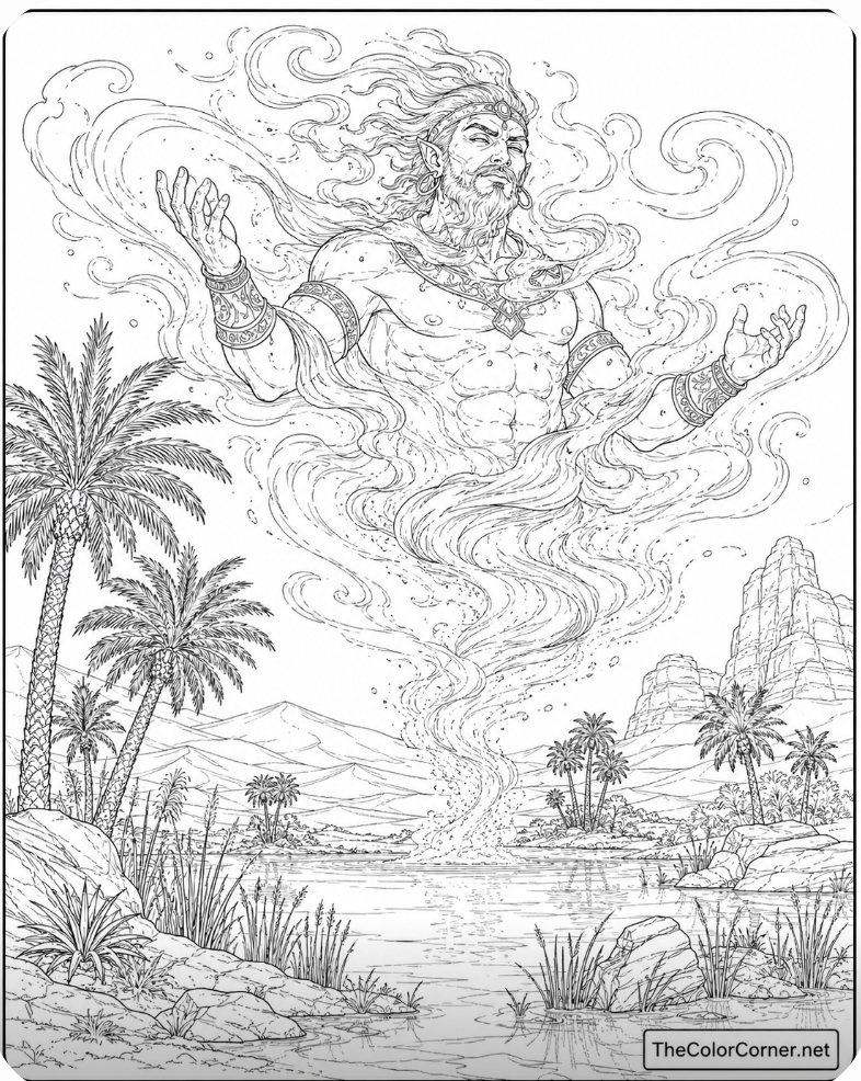 Djinn Swirling Above A Desert Oasis