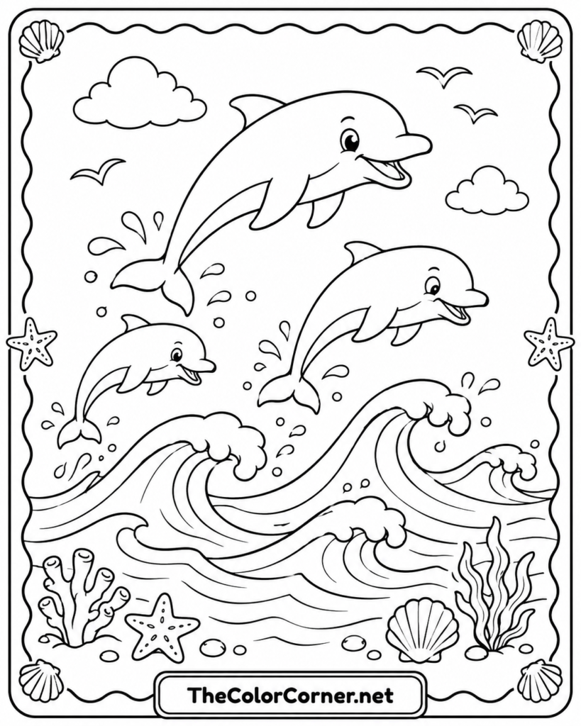 Dolphins Jumping Over Waves
