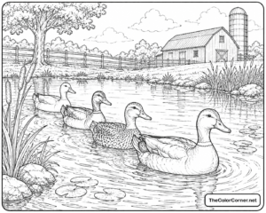 Ducks Swimming In A Farm Pond