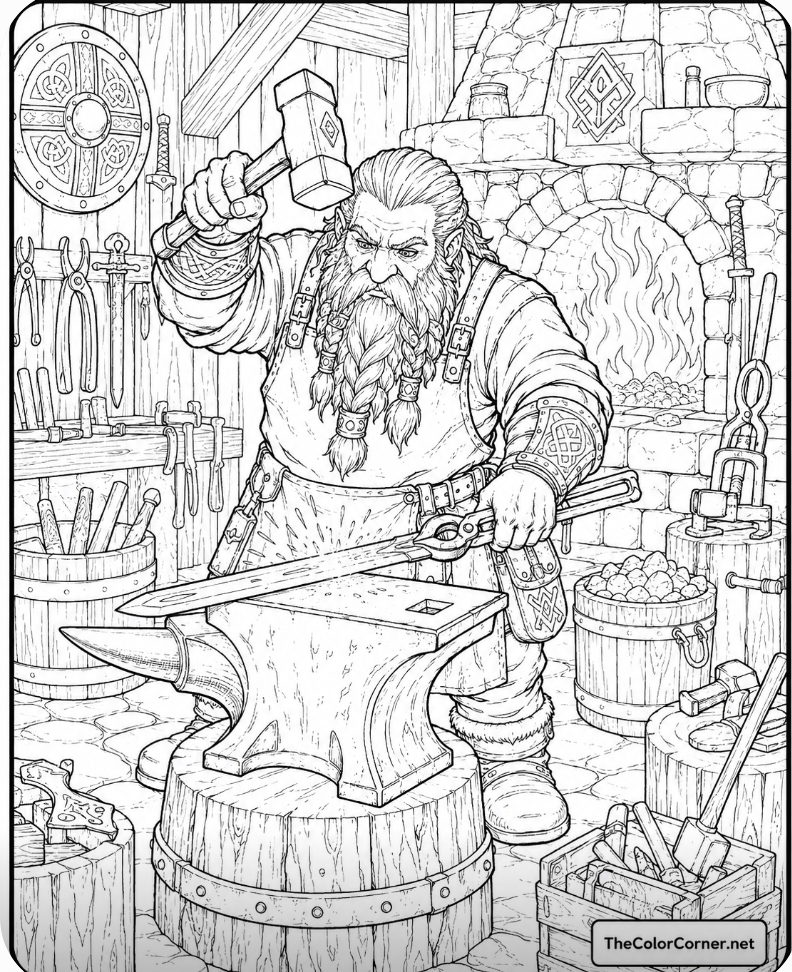 Dwarf Blacksmith Forging A Sword