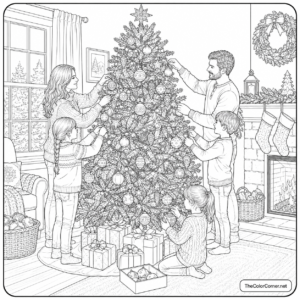 Family Decorating A Christmas Tree Together