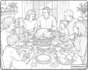 Family Gathered Around A Thanksgiving Dinner Table