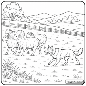 Farm Dog Herding A Flock Of Sheep