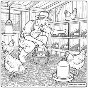 Farmer Collecting Eggs In A Basket
