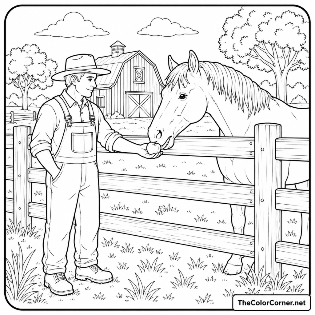 Farmer Feeding A Horse An Apple