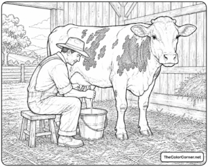 Farmer Milking A Cow By Hand