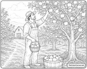Farmer Picking Apples In An Orchard