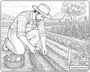 Farmer Planting Seeds In A Garden Row