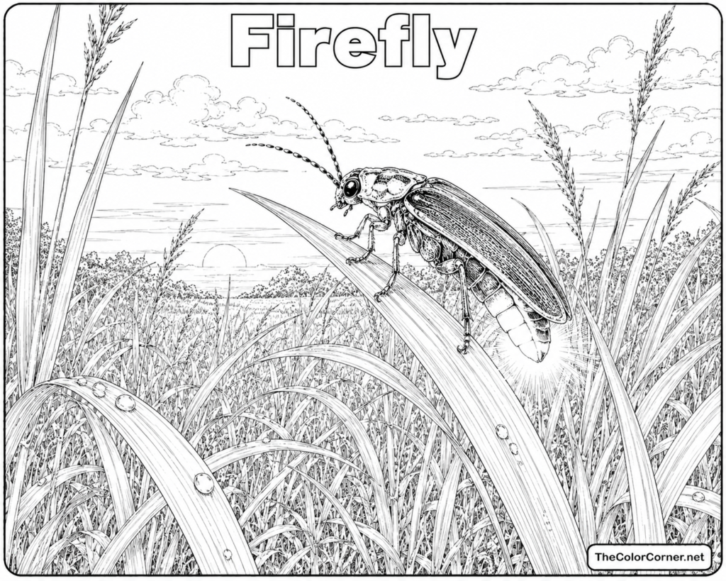 Firefly Glowing At Dusk In Tall Grass