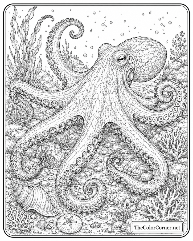 Giant Pacific Octopus With Tentacles Spread