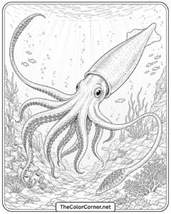 Giant Squid In The Deep Ocean