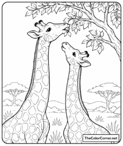 Giraffes Reaching For Leaves