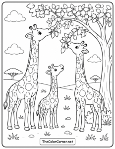 Giraffes Reaching Treetop Leaves