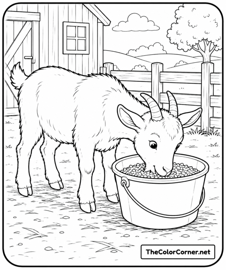 Goat Eating From A Bucket