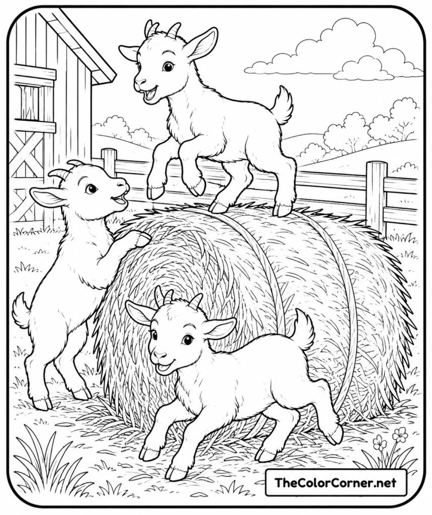 Goat Kids Playing On A Hay Bale