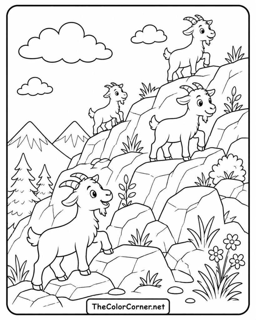 Goats Climbing A Rocky Hillside