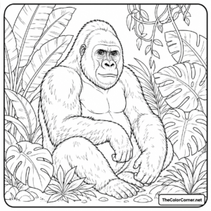 Gorilla Sitting Among Jungle Plants