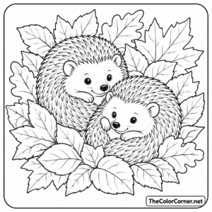 Hedgehogs Autumn Leaves