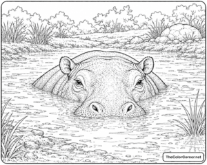 Hippo Submerged In A Muddy Watering Hole