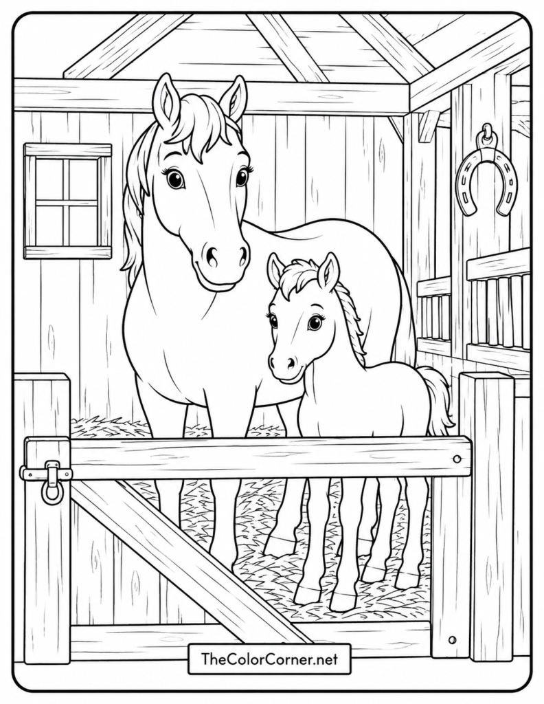Horse And Foal In The Stable