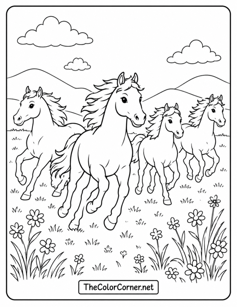 Horses Running In A Field