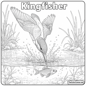 Kingfisher Diving Toward The Water