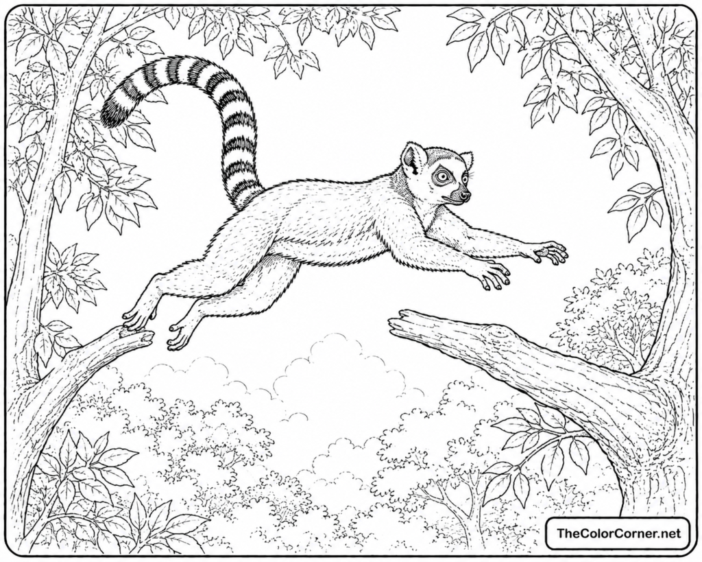 Lemur Leaping Between Tree Branches
