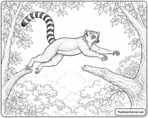 Lemur Leaping Between Tree Branches