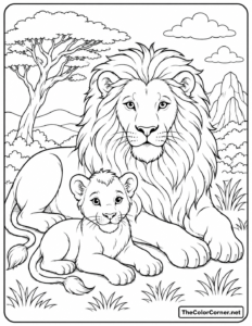 Lion And Cub Savanna