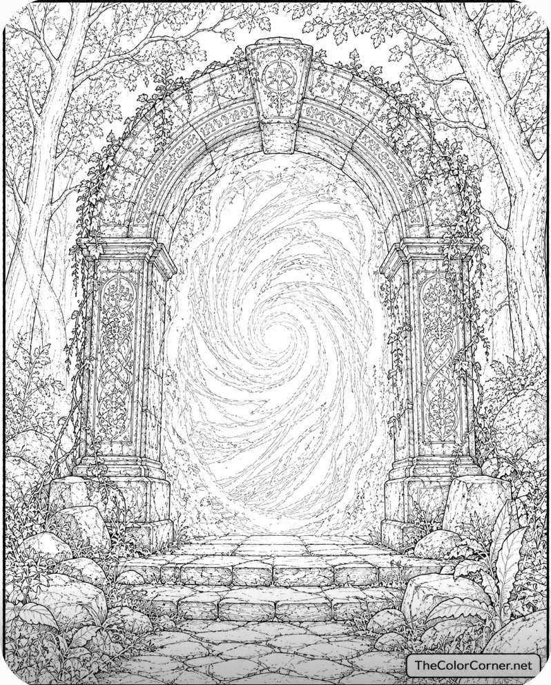 Magic Portal Glowing In A Stone Archway