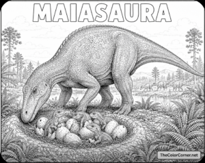 Maiasaura Nesting With Hatchlings