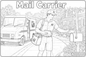 Mail Carrier Delivering Letters From A Mail Truck